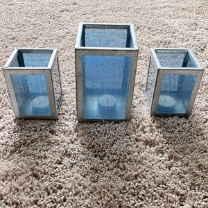 Blue three piece Target votive set- two 4 inch high and one 6 inch high
